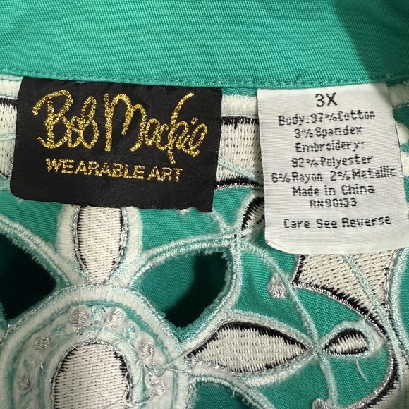 Bob Mackie Wearable Art Jacket Women's 3X Turquoise Boho Embroidered Cutout - Picture 5 of 8
